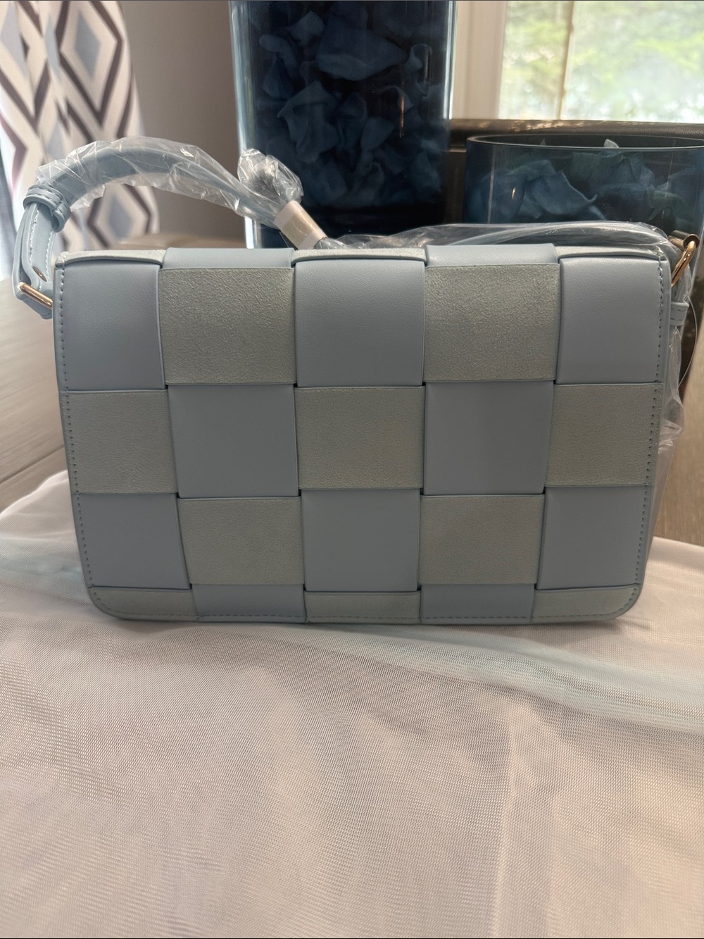 Anthropologie Woven Panel Crossbody in Pale Blue